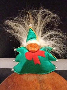 Vintage Norfin Dam  Troll Doll Tree Outfit Christmas Ornament White Hair. 2.5" - Picture 1 of 8