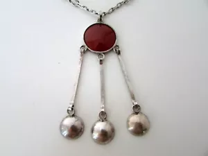 ANTIQUE VINTAGE STERLING SILVER MODERNIST NECKLACE & PENDANT - Picture 1 of 7