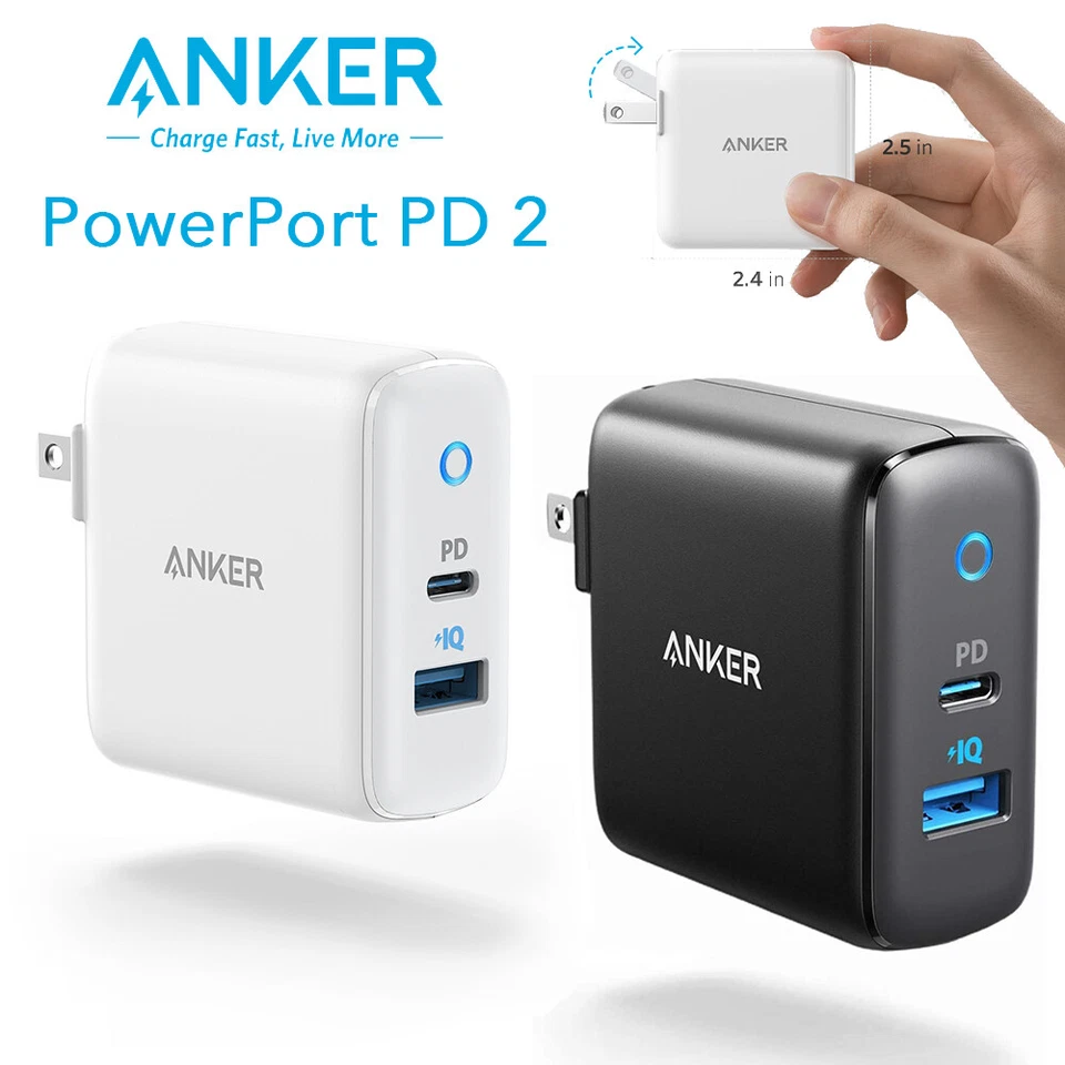 Anker PowerPort PD 2 Wall Charger 32W 2-Port Power Adapter w/ 20W USB C Charging - Image 1 of 1
