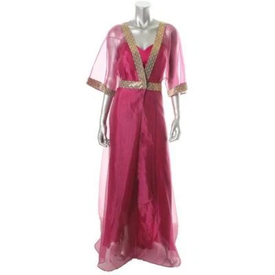 $348 JS Collections Pink Chiffon Full Length Dress with Sheer Cape Jacket Sz 10  - Image 1 of 2