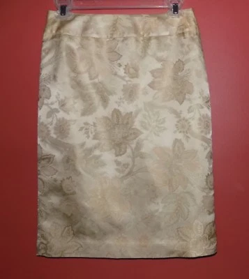 NUEVO CON ETIQUETAS Anne Klein Falda 4 Brocado Seda Bl Dorado Bronce Recto Lápiz Elegante S Nuevo Foto 1 de 4