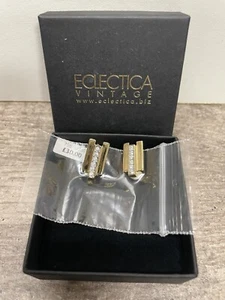 Eclectica Vintage Ohrclips Swarovski Kristalle & Glas Art Deco in Gold - Bild 1 von 3