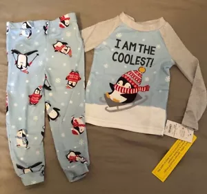 Cuddl Duds Christmas Pajamas Toddler Blue 2 Piece Winter Penguin Ski 2T - Picture 1 of 6