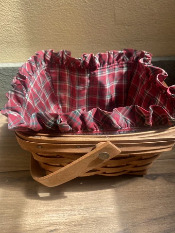 Large 1999 Square Longaberger Basket Pink Red Green And White Plaid Cloth Lining Cover