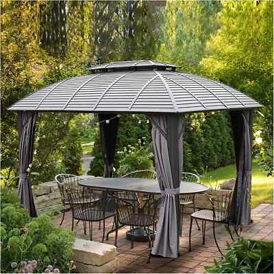 DOMI OUTDOOR LIVING 10' x 12' Hardtop Gazebo Outdoor Aluminum Arc Gazebo for Patios Double Roof