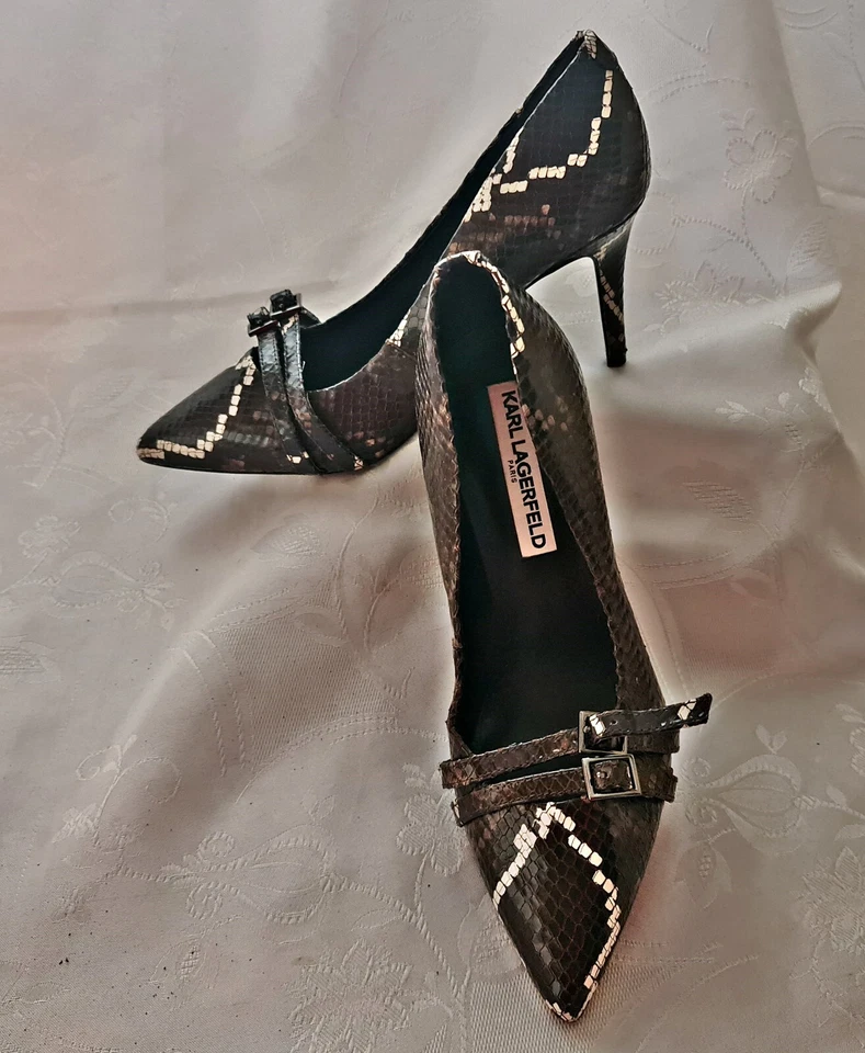 Auténticos zapatos para mujer Karl Lagerfeld Paris Radella de cuero de serpiente: Us7.5Eu38 Foto 1 de 4