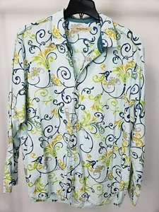 Camisa abotonada TOMMY BAHAMA azul agua estampado verde algodón seda talla XL - Imagen 1 de 3