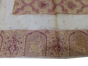 Om Vintage Indian Multipurpose Hand Beaded Organza Silk Brown Piece Fabric M180 - Picture 1 of 8