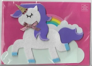 NEW BURGOYNE BIRTHDAY CARD Embellished w/Felt Unicorn & Rainbow - Picture 1 of 2