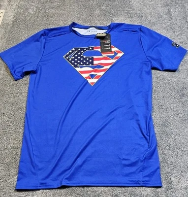 NWT Under Armour Superman Shirt Mens 3XL XXXL Blue Compression US Flag Heat Gear - Image 1 of 4