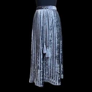 Soft Surroundings Gray/Silver Pleated Crushed Velvet Tassel Belt Midi Skirt PL - Bild 1 von 7