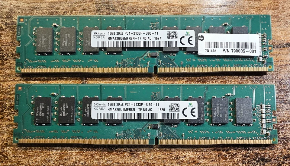 (2) SK Hynix 16GB DDR4 PC4-2133P Memory Module (HMA82GU6MFR8N-tf) | Korea RAM - Image 1 of 1
