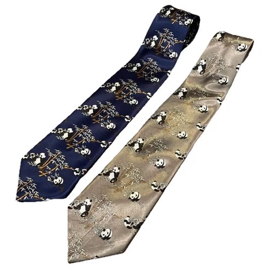 Lote de 2 corbatas de seda “Panda Bears” de Kailong talla L 57 pulgadas x W 4 pulgadas Foto 1 de 4