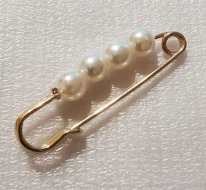 Broche bufanda enchapado en oro perlas sintéticas blancas pin pañuelo en la cabeza chal mujeres niñas regalo - Imagen 1 de 4