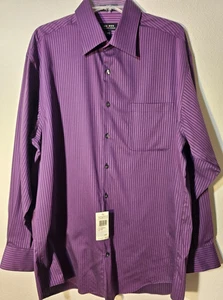 Camisa de vestir clásica con botones a rayas preppy púrpura talla 16,5 34/35 de Axcess para hombre - Imagen 1 de 5