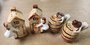 Vintage WOMEN NUDE Salt and Pepper Shakers, OUT HOUSE WHISKEY BARRELS 2.5" LOT 2 - Picture 1 of 12