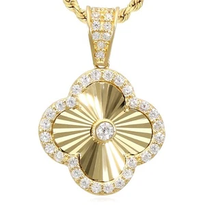 0.35CTW CZ 14K Real Gold Diamond-Cut Clover Pendant 0.8" - Picture 1 of 8