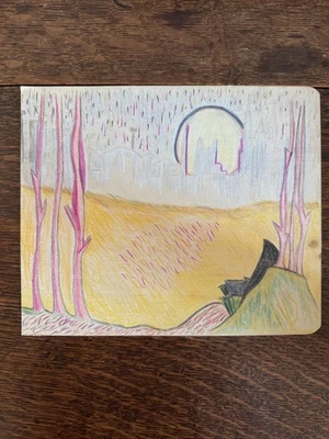 1920's Landscape Moonrise Over New York City Multicolor Drawing Pencil on Paper - Image 1 of 4