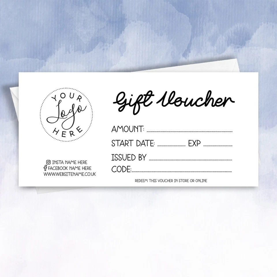 SQUIDGEMAKES Custom Printed Business Gift Vouchers Cafe Coffee Shop barbers reward Business