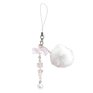 Snowflake Keychain Handcrafted Beaded Phone Lanyard Furry Ball Pendant Keyring - Picture 1 of 8