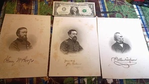 1873 Lot von 3 Bürgerkrieg Helden von Connecticut Stiche Drucke Sartain, Perine - Bild 1 von 12