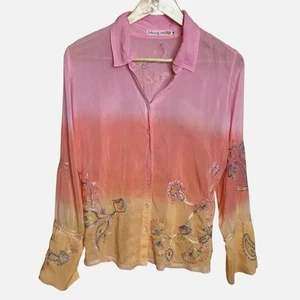 JOHNNY WAS Ombre Embroidered Blouse S/M Boho Luxe Artisanal Floral Festival Top - Picture 1 of 8