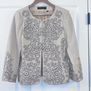 Dana Buchman Petite beige Leinen bestickt Blumen Jacke Größe 10P - Bild 1 von 4
