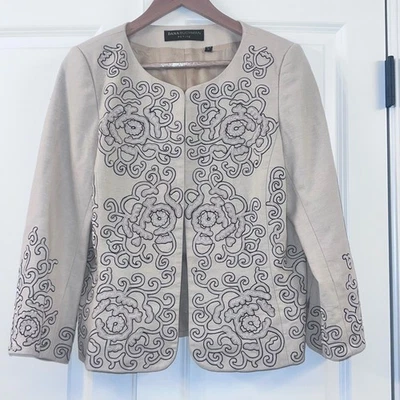 Куртка Dana Buchman Petite бежевая льняная с вышивкой цветочный узор размер 10P - Изображение 1 из 4