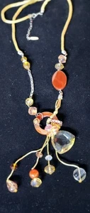Murano Crystal Necklace Pendant Drops Venetian Glass Cord Adj. VTG STUNNING Boho - Picture 1 of 20