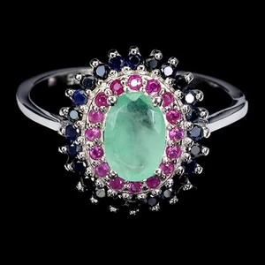 925 Sterling Silver Ring Oval Emerald 7x5mm Ruby Sapphire Gemstone Jewelry 7.5 - Picture 1 of 13