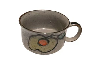 Vintage Otagiri Soup Mug Stoneware Speckled Embossed MCM Orange Avocado Green - Picture 1 of 10