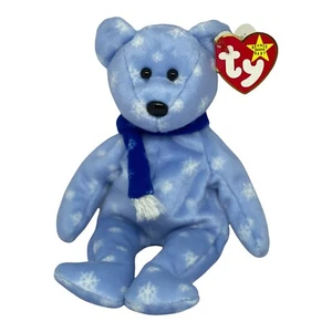 Vintage TY 1999 Holiiday Teddy Beanie Baby Bear Blue Snowflakes Hologram Tag - Picture 1 of 9