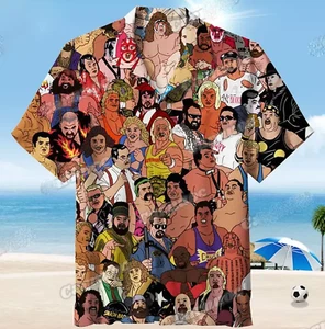Wrestling Character Collage Art Hawaiian Shirt Short Sleeves Unisex S-5Xl Summer - Picture 1 of 2