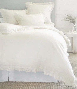 Pom Pom At Home MATHILDE KING Duvet Cover 100% Linen ~ CREAM/Ruffle Border ~ New - Picture 1 of 8