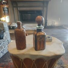 2 Leather Wrapped  Decanter Bottle Vintage Liquor 