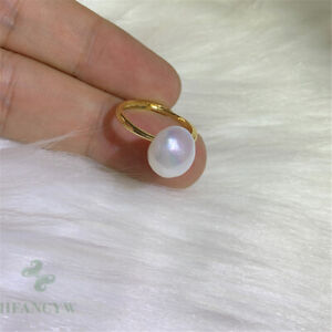 Natural White Baroque Pearl Open Adjustable 14k Gold Ring Women Elegant Luxury