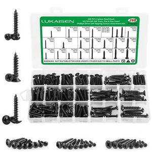 Black Wood Screws 260Pcs Drywall Screws Assortment Kit Black Screw Wood Screw... - Picture 1 of 7