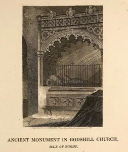 Isle of Wight Godshill Church Hampshire  Original Antique Print 1818 - Picture 1 of 2