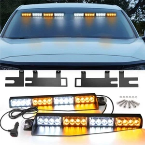 2PC LED Visor Windshield Strobe Light Bar Emergency Hazard Warning AMBER WHITE - Picture 1 of 11