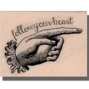 Sello de goma, SIGUE TU CORAZÓN, dedo señalador, mano, decir, frase, palabras, medios - Imagen 1 de 2