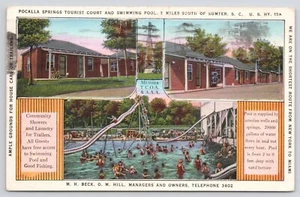 Cartolina Sumter South Carolina Pocalla Springs corte turistica nuoto 1937 lino - Foto 1 di 2