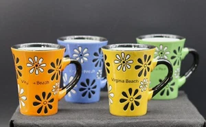 Myrtle Beach Coffee Tea Mugs Colorful Daisy Flower Power Retro Set of 4 - Picture 1 of 9