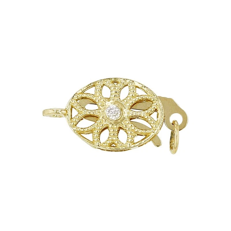 Single Diamond Filigree Fish Hook Clasp 14K Gold - Image 1 of 2