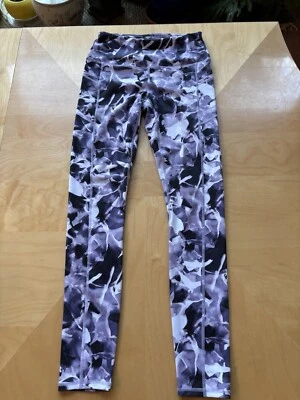 Gaiam 高腰紫色白色氨纶打底裤带口袋小号 28 英寸内缝 — 第 1/4 张图片