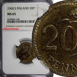 Finland Aluminum-Bronze 1968-S 20 Pennia NGC MS65 TOP GRADED BY NGC KM# 47 (168) - Picture 1 of 4