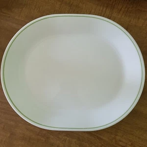"Piatto Vintage Corelle by Corning Bianco con Fascia Verde 12""x10" - Foto 1 di 5