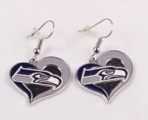 Seattle Seahawks Swirl Heart Earrings Ear Rings Football Team Fan Gift Logo - Picture 1 of 1