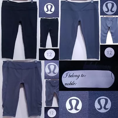 3 Lululemon Gray Black Yoga Crop Leggings Size 12 XL Shorts Pants Astro Bundle • 67.89€
