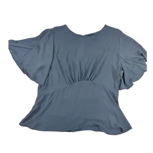 Express flutter Sleeve Peplum Top Blouse Women's Blue Gray Career Casual - Picture 1 of 4