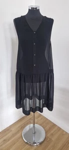 Allsaints schwarzes Stufenkleid Gr. Small transparentes Hemd Knopf Komma Oversized  - Bild 1 von 8